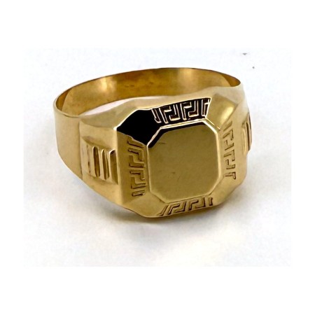 Anillo anillo sello cuadrado greca de oro 18k talla 24