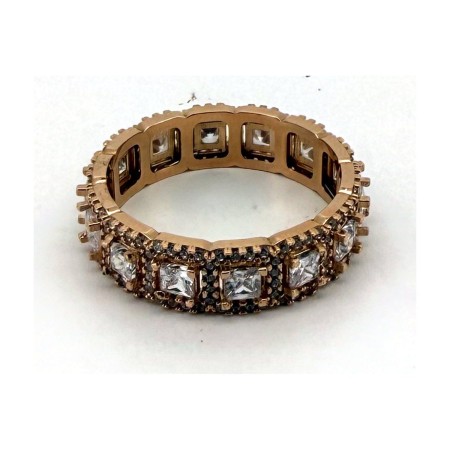 Anillo rosa piedras blancas de oro 18k