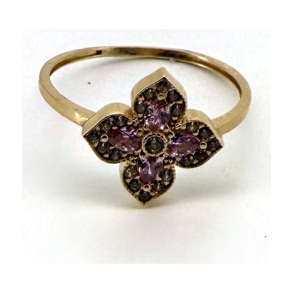 Anillo flor rojo de oro 18k