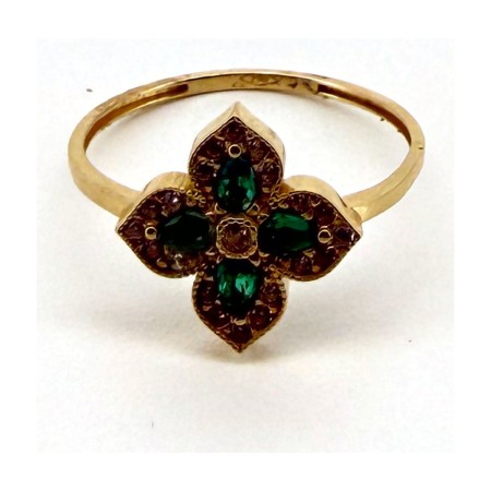 Anillo flor verde de oro 18k