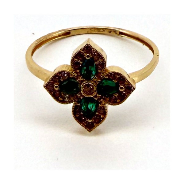 Anillo flor verde de oro 18k