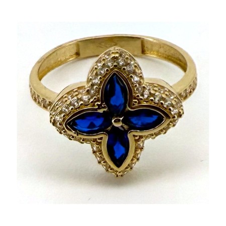 Anillo flor azul de oro 18k
