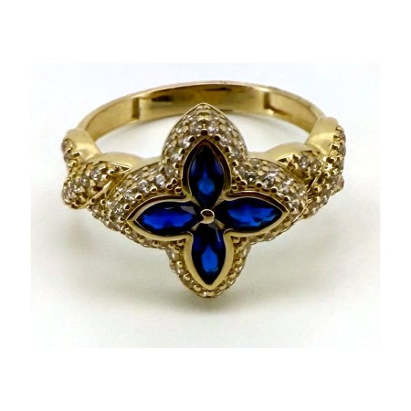 Anillo flor azul de oro 18k