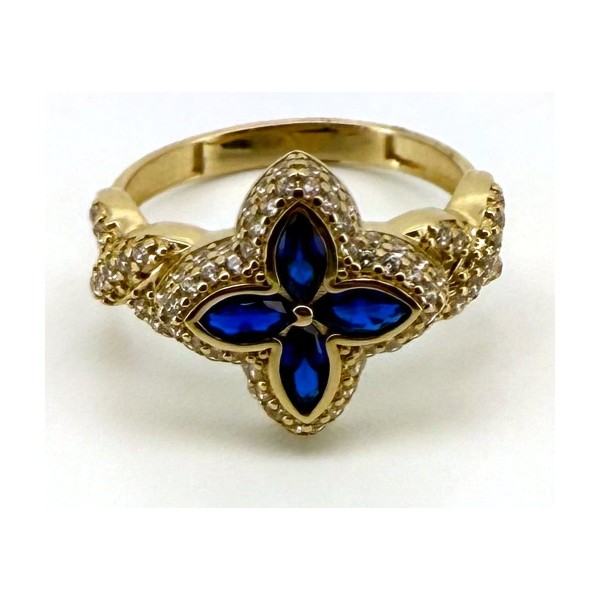 Anillo flor trenzada azul de oro 18k